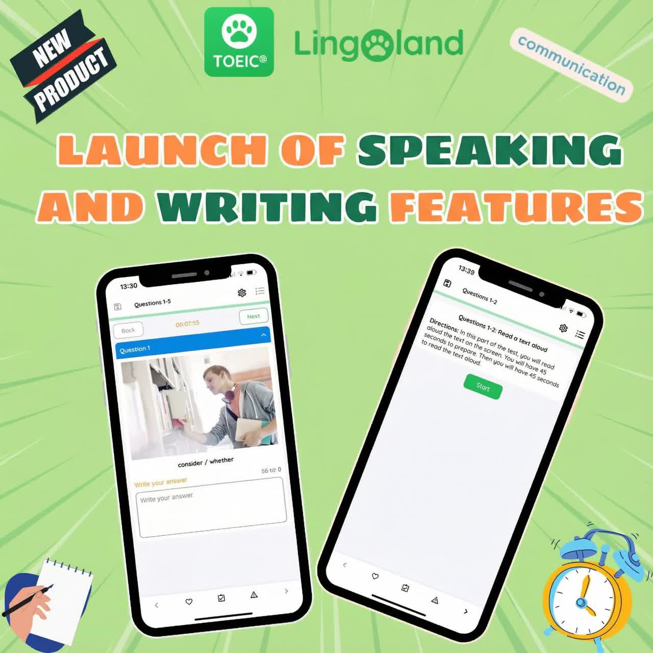The Lingoland TOEIC app has launched its SPEAKING and WRITTING features.