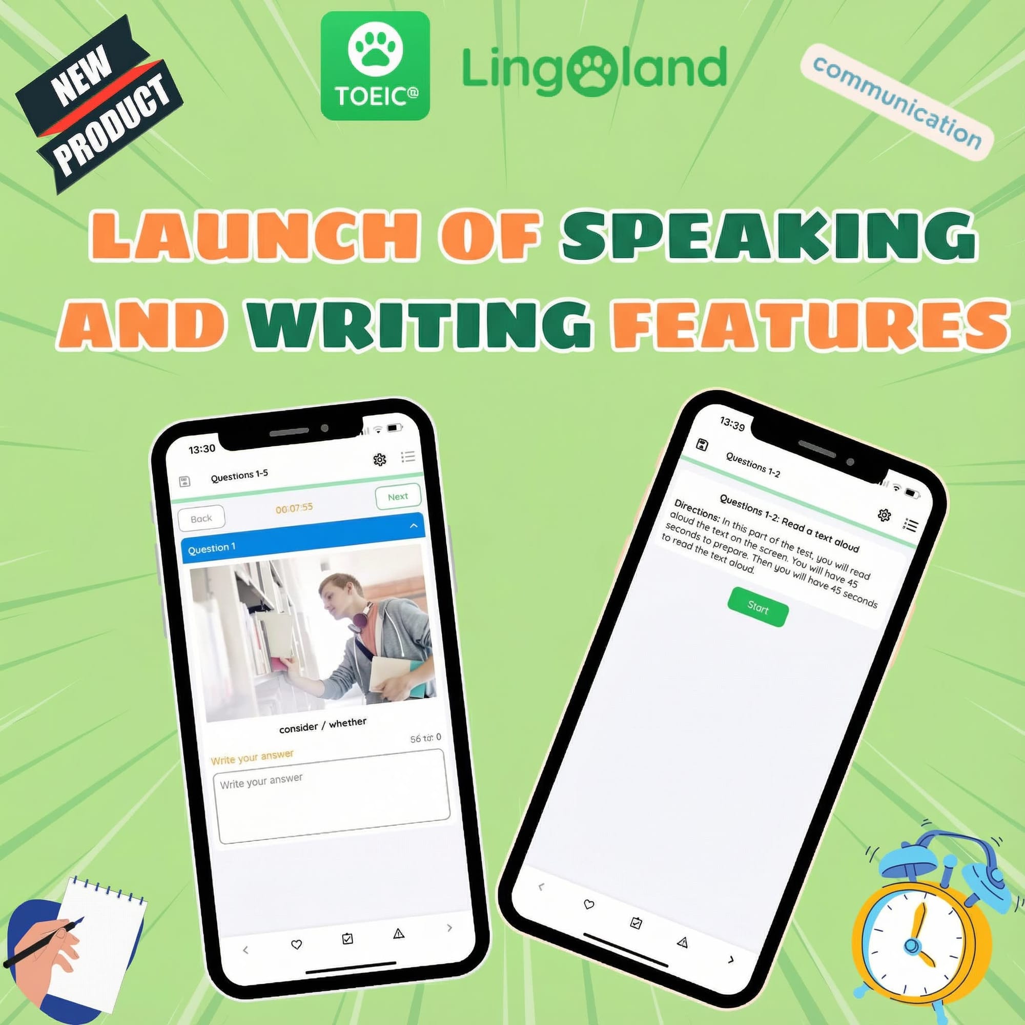 The Lingoland TOEIC app has launched its SPEAKING and WRITTING features.